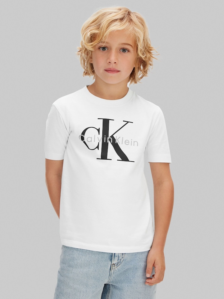 Calvin Klein White Short Sleeve Cotton T-Shirt - Image 1 of 5 Calvin Klein White Short Sleeve Cotton T-Shirt - Image 1 of 5