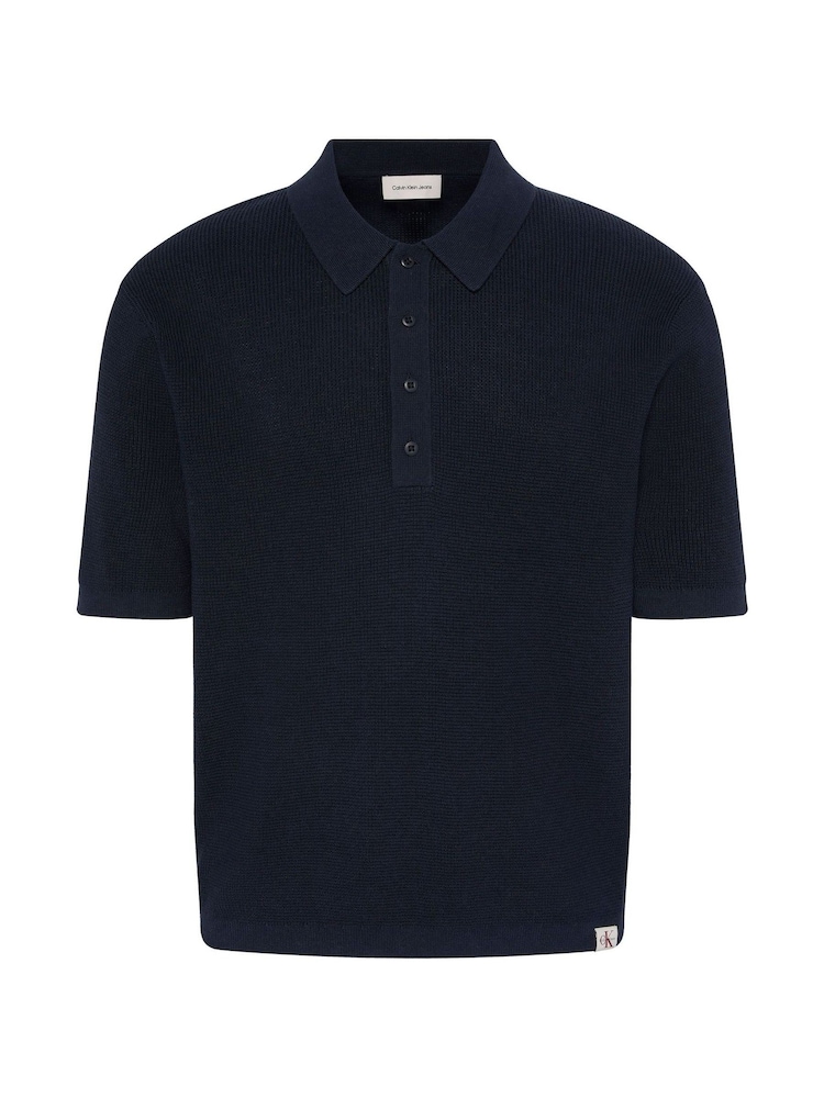 Calvin Klein Blue Cotton Waffle Knit Polo Shirt - Image 1 of 1