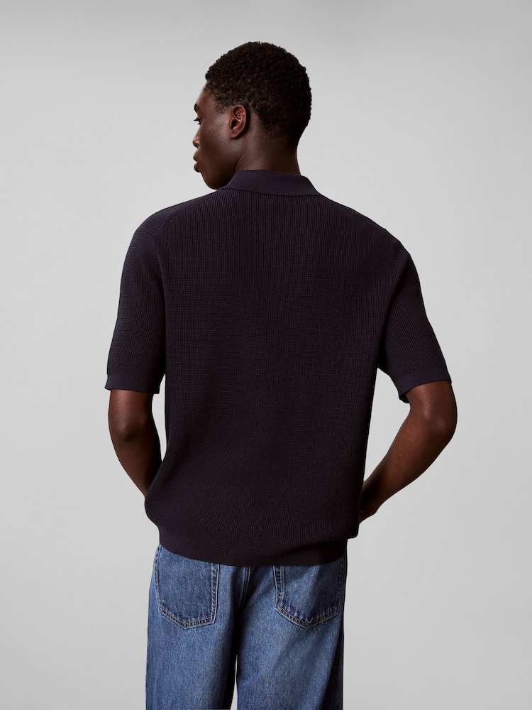 Calvin Klein Blue Cotton Waffle Knit Polo Shirt - Image 2 of 5