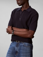 Calvin Klein Blue Cotton Waffle Knit Polo Shirt - Image 4 of 5