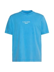 Calvin Klein Blue Acid Wash Logo T-Shirt - Image 5 of 5