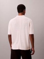 Calvin Klein Pink Linen Blend  Crew Neck Polo Shirt - Image 2 of 6