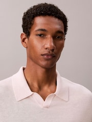 Calvin Klein Pink Linen Blend  Crew Neck Polo Shirt - Image 5 of 6