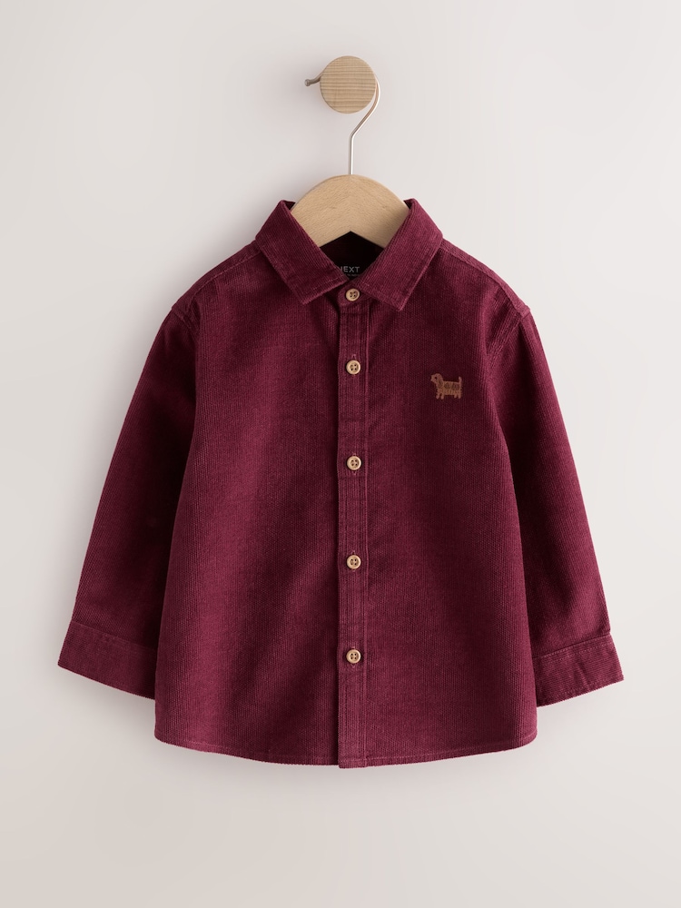 Burgundy Red Dog Embroidery Long Sleeve Cord Shirt (3mths-7yrs) - Image 1 of 4