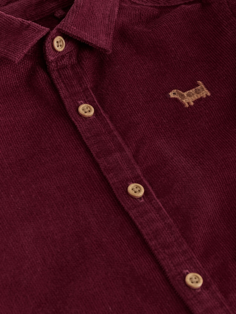 Burgundy Red Dog Embroidery Long Sleeve Cord Shirt (3mths-7yrs) - Image 4 of 4