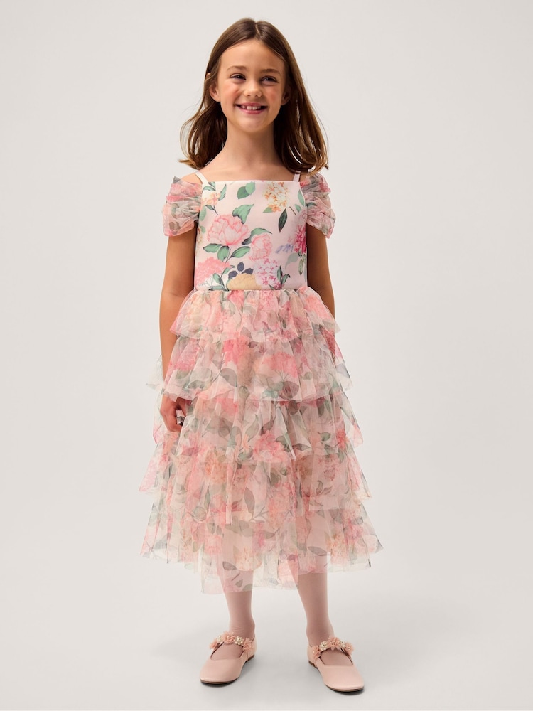 Monsoon Pink Agnes Floral Print Ruffle Tier Dress - Image 1 of 3 Monsoon Pink Agnes Floral Print Ruffle Tier Dress - Image 1 of 3