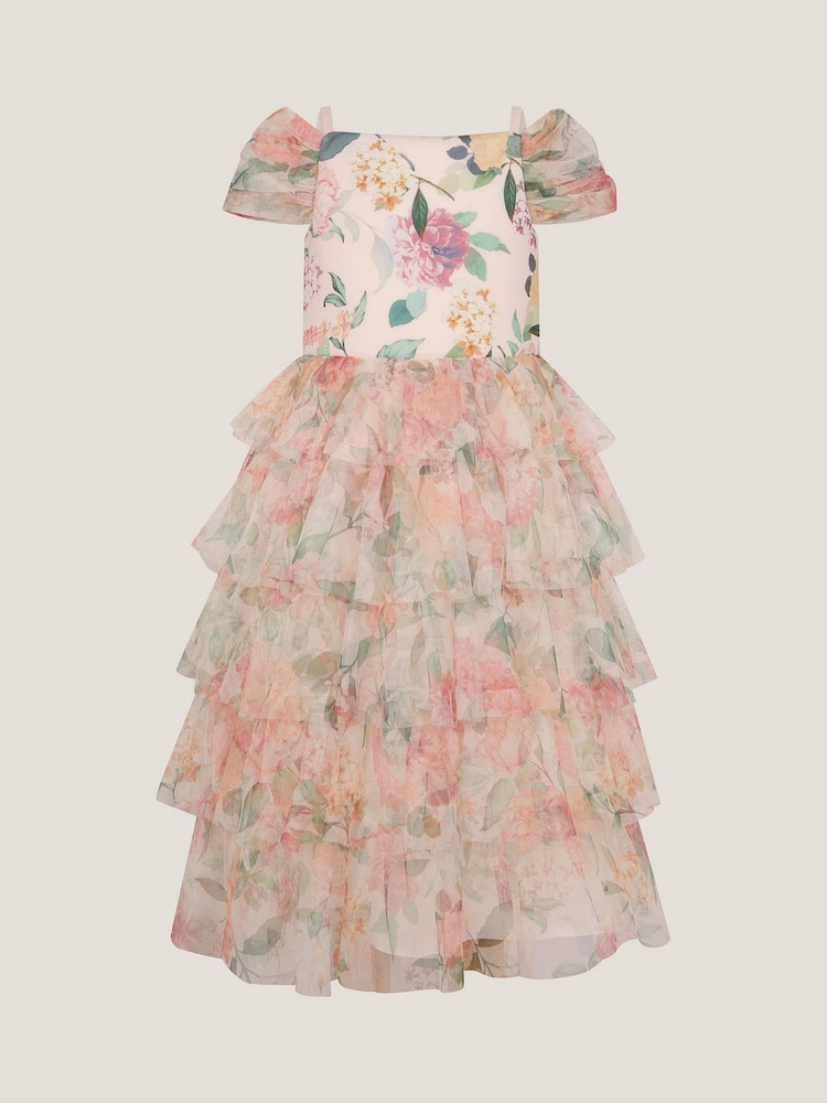 Monsoon Pink Agnes Floral Print Ruffle Tier Dress - Image 2 of 3 Monsoon Pink Agnes Floral Print Ruffle Tier Dress - Image 2 of 3