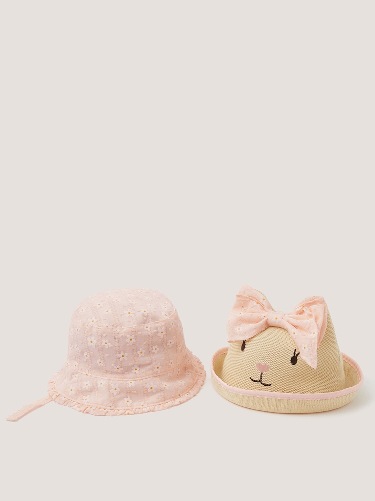 Căciuli brodate pentru bebeluși Monsoon cu model iepuraș 2-Pack - Imaginea 1 din 4