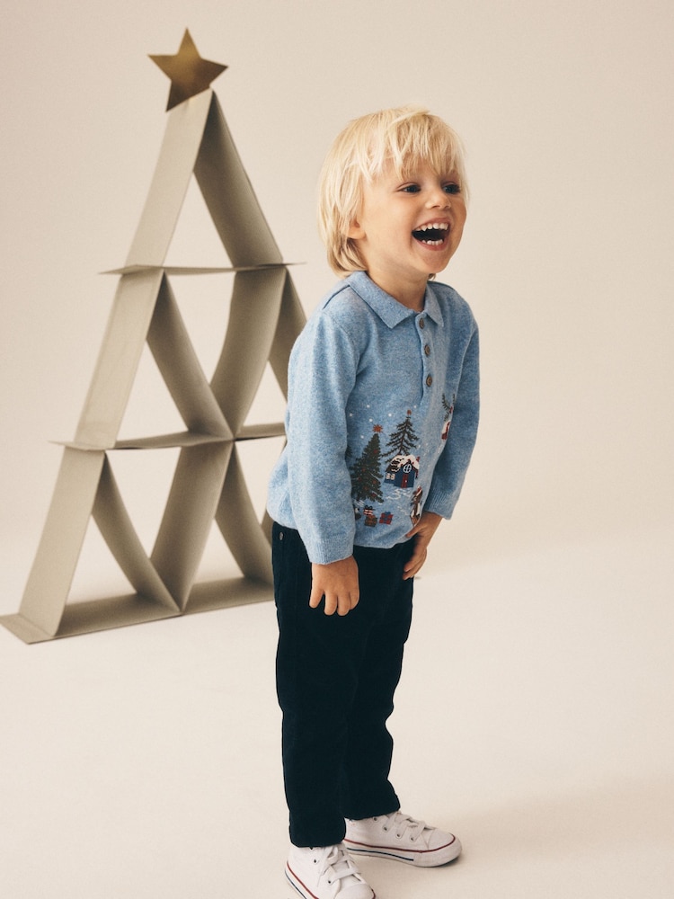 Blue Christmas Knitted Polo Shirt (3mths-7yrs) - Image 2 of 4