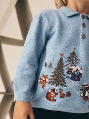 Blue Christmas Knitted Polo Shirt (3mths-7yrs) - Image 4 of 4