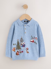 Blue Christmas Knitted Polo Shirt (3mths-7yrs) - Image 5 of 8