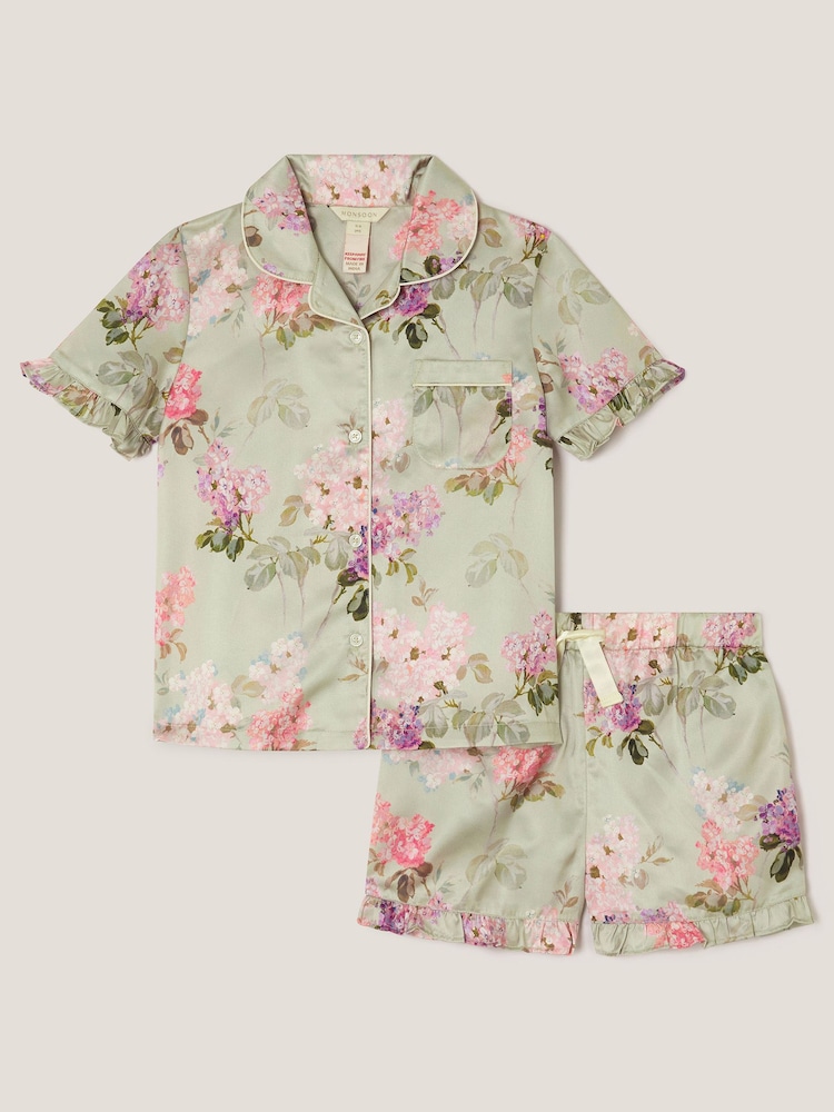 Monsoon Green Floral Satin Short Pyjama Set - Image 1 of 4
