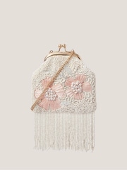 Monsoon Cream Flower Beaded Tassel Bag - Image 1 of 4