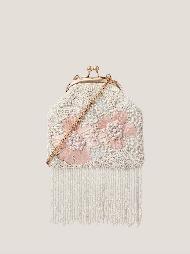 Monsoon Cream Flower Beaded Tassel Bag - Image 1 of 4