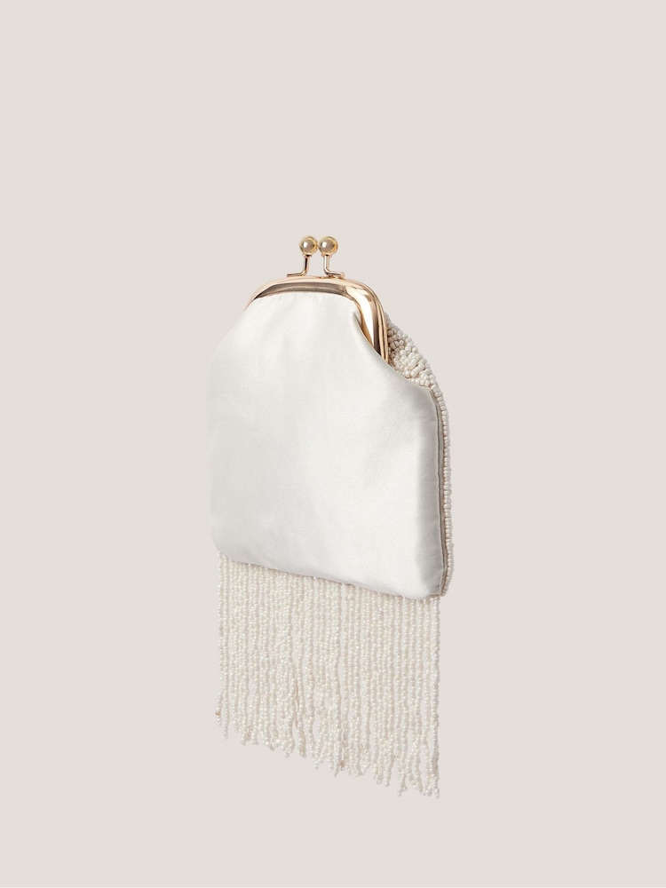 Monsoon Cream Flower Beaded Tassel Bag - Image 2 of 4