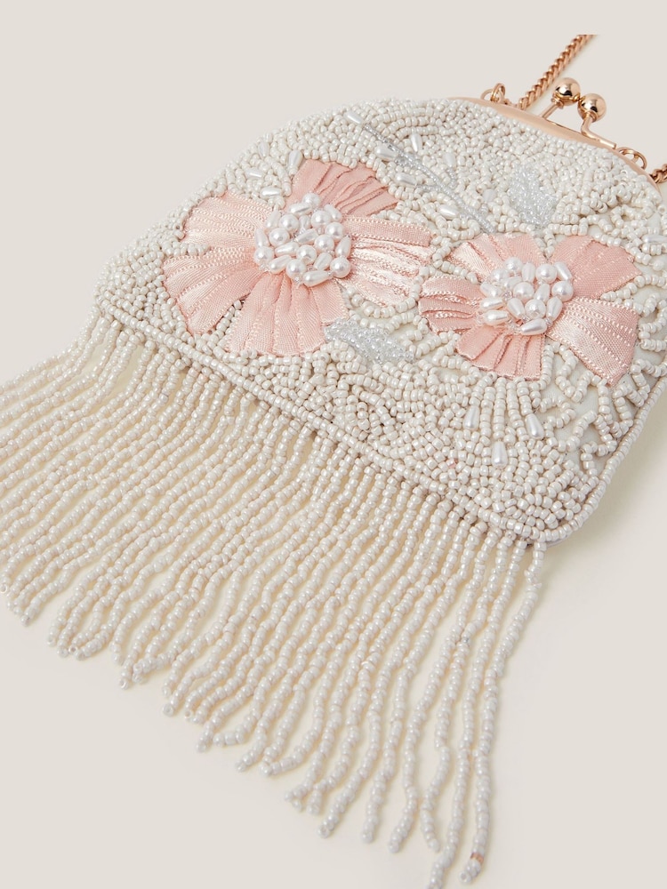 Monsoon Cream Flower Beaded Tassel Bag - Image 4 of 4