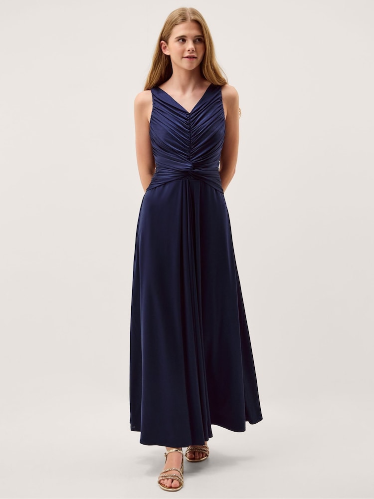 Monsoon Blue Skye Ruched Knot Jersey Prom Dress - Image 1 of 3