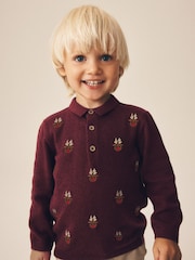 Plum Purple Christmas Knitted Polo Shirt (3mths-7yrs) - Image 1 of 4