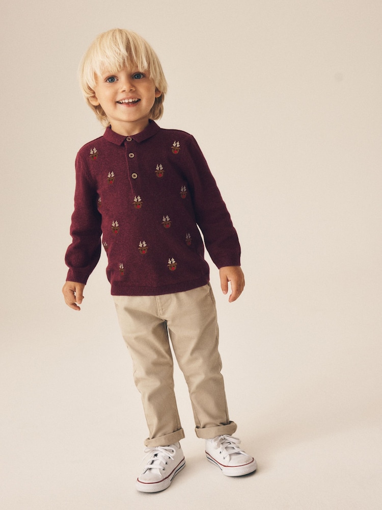 Plum Purple Christmas Knitted Polo Shirt (3mths-7yrs) - Image 2 of 4 Plum Purple Christmas Knitted Polo Shirt (3mths-7yrs) - Image 2 of 4