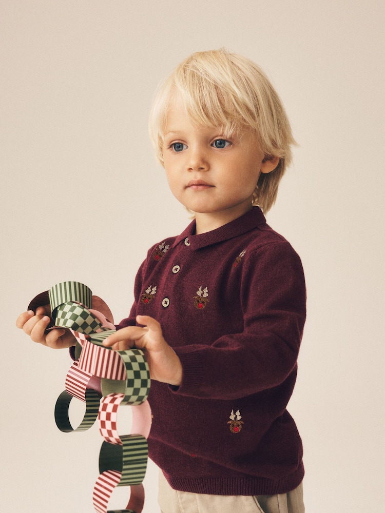 Plum Purple Christmas Knitted Polo Shirt (3mths-7yrs) - Image 4 of 4 Plum Purple Christmas Knitted Polo Shirt (3mths-7yrs) - Image 4 of 4