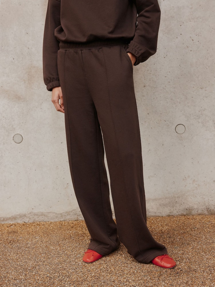 Chocolate Brown Wide Leg Front Seam Joggers - Image 2 of 5 Chocolate Brown Wide Leg Front Seam Joggers - Image 2 of 5