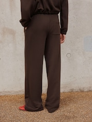 Chocolate Brown Wide Leg Front Seam Joggers - Image 4 of 5