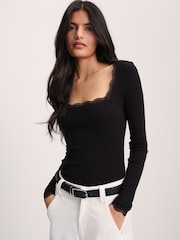 The Set 3 Pack Lace Square Neck Long Sleeve Semi Sheer Top - 圖片 1，共 10