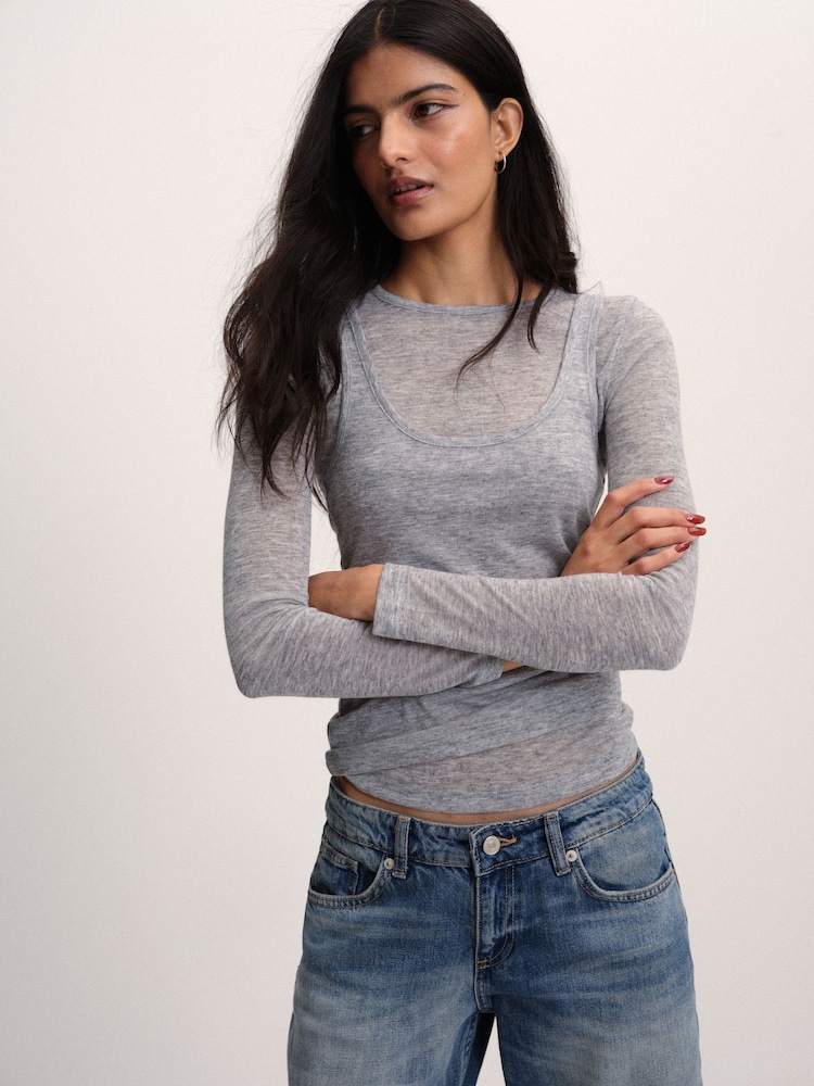 The Set 2 Pack Sheer Long Sleeve and Vests Grey/White - Image 1 of 11
