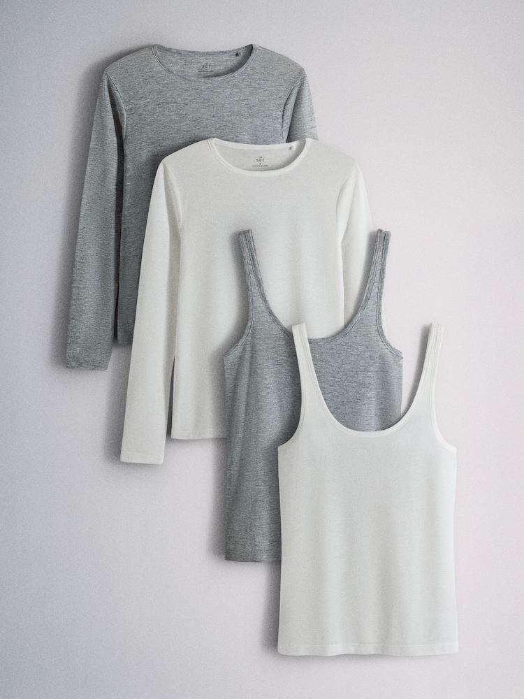 The Set 2 Pack Sheer Long Sleeve and Vests Grey/White - Image 2 of 11