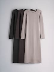 The Set 3 Pack Long Sleeve Ribbed Jersey Maxi Dresses Black/Brown/Taupe - Image 2 of 12
