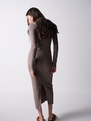The Set 3 Pack Long Sleeve Ribbed Jersey Maxi Dresses Black/Brown/Taupe - Image 6 of 12