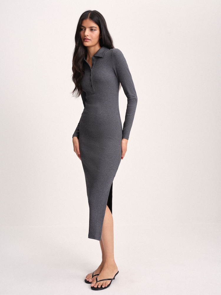 The Set 2 Pack Ribbed Collar Polo Jersey Maxi Dresses Charcoal Grey/Burgundy Red - Image 1 of 8