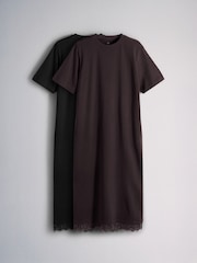 The Set 2 Pack Lace Hem Maxi T-Shirt Dresses Black/Brown - Image 1 of 5