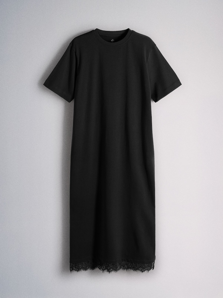 The Set 2 Pack Lace Hem Maxi T-Shirt Dresses Black/Brown - Image 2 of 5