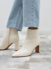 Linzi Cream Alisha Point Toe Block Heeled Ankle Boots - Image 1 of 5