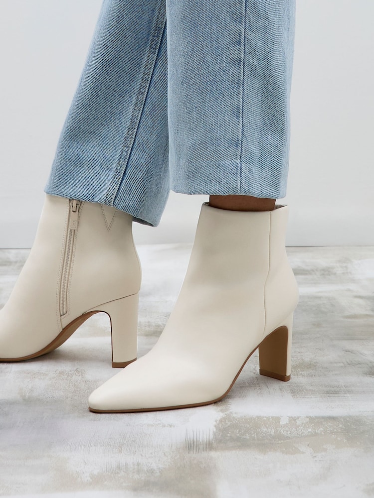 Linzi Cream Alisha Point Toe Block Heeled Ankle Boots - Image 1 of 5