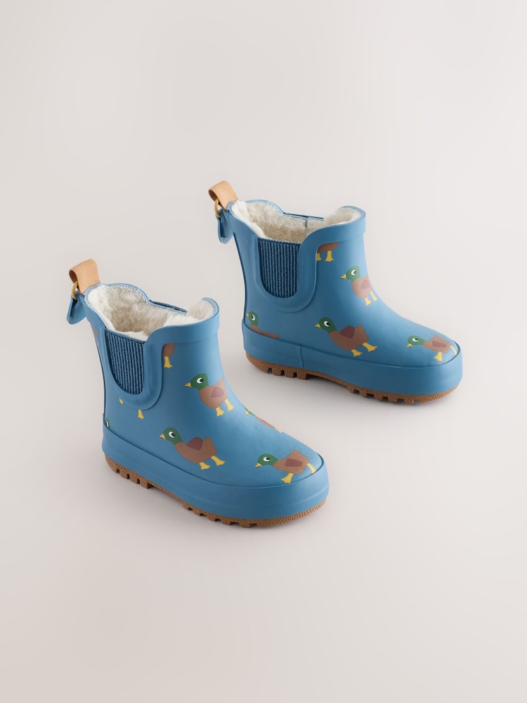 Blue/Brown Duck Warm Lined Ankle Wellies - Image 1 of 6 Blue/Brown Duck Warm Lined Ankle Wellies - Image 1 of 6
