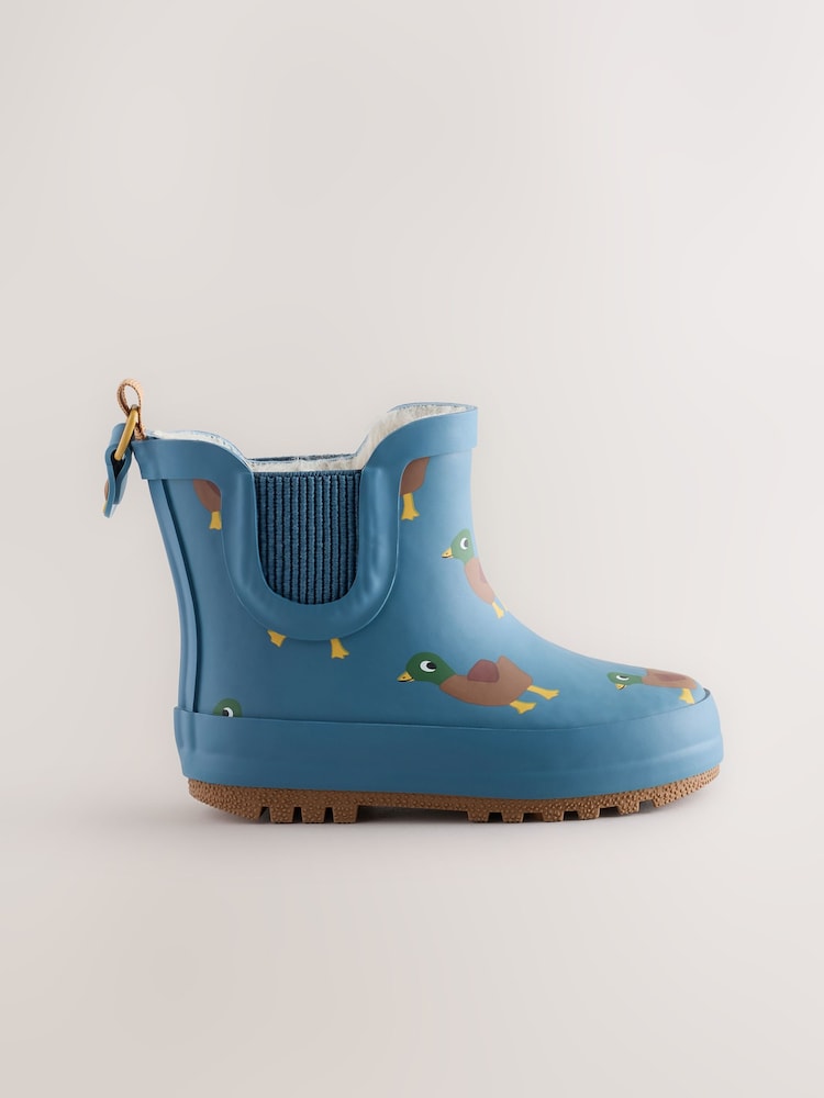 Blue/Brown Duck Warm Lined Ankle Wellies - Image 2 of 6 Blue/Brown Duck Warm Lined Ankle Wellies - Image 2 of 6