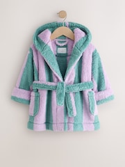 Purple/Green Stripe Fleece Dressing Gown (9mths-16yrs) - Image 1 of 4