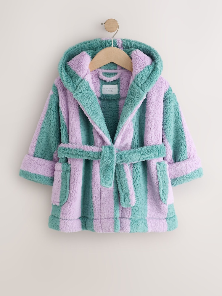 Purple/Green Stripe Fleece Dressing Gown (9mths-16yrs) - Image 1 of 4