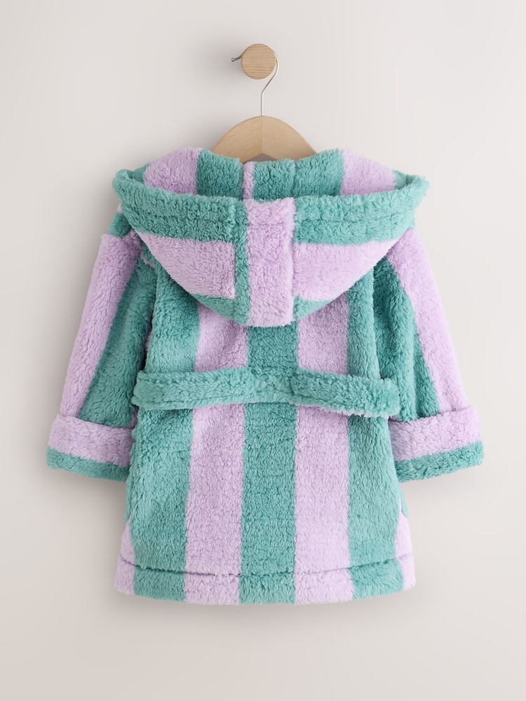 Purple/Green Stripe Fleece Dressing Gown (9mths-16yrs) - Image 2 of 4