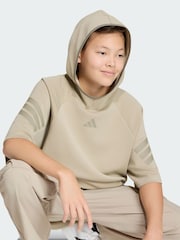 adidas Originals Brown Future Icons 3 Stripes Short Sleeve Hoodie - Image 4 of 5