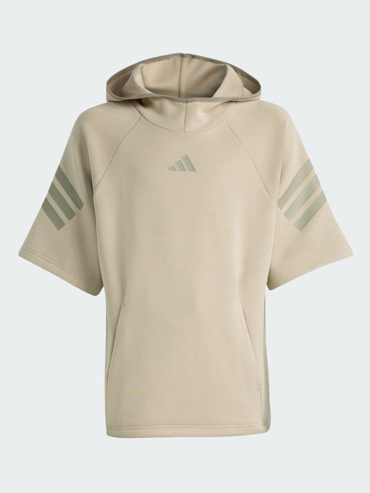 adidas Originals Brown Future Icons 3 Stripes Short Sleeve Hoodie - Image 5 of 5 adidas Originals Brown Future Icons 3 Stripes Short Sleeve Hoodie - Image 5 of 5