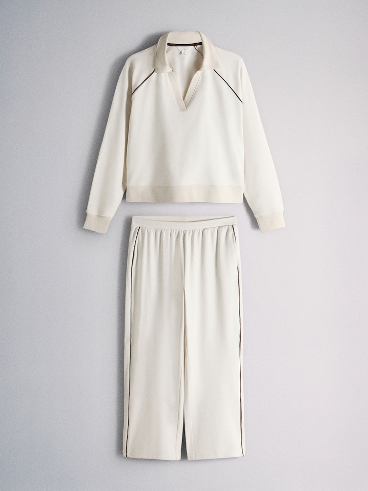 The Set Soft Touch Trophy Neck Sweat Top and Wide Leg Joggers Co-ord Set Cream - Image 2 of 12 The Set Soft Touch Trophy Neck Sweat Top and Wide Leg Joggers Co-ord Set Cream - Image 2 of 12