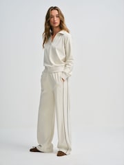 The Set Soft Touch Trophy Neck Sweat Top and Wide Leg Joggers Co-ord Set Cream - Image 4 of 12