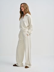 The Set Soft Touch Trophy Neck Sweat Top and Wide Leg Joggers Co-ord Set Cream - Image 5 of 12