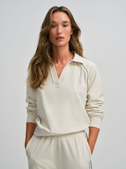 The Set Soft Touch Trophy Neck Sweat Top and Wide Leg Joggers Co-ord Set Cream - Image 6 of 12