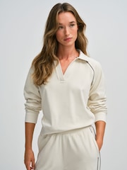 The Set Soft Touch Trophy Neck Sweat Top and Wide Leg Joggers Co-ord Set Cream - Image 7 of 12
