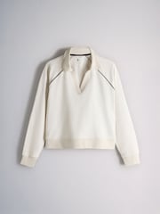 The Set Soft Touch Trophy Neck Sweat Top and Wide Leg Joggers Co-ord Set Cream - Image 8 of 12