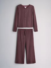 The Set Cosy Rib Button Through Top and Straight Leg Joggers Co-ord - صورة 1 من 5
